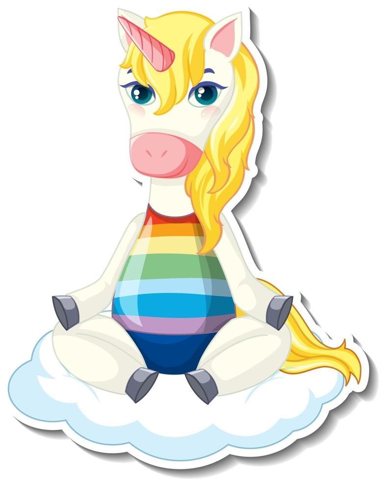 Cute unicorn stickers with a unicorn sitting on the cloud vector