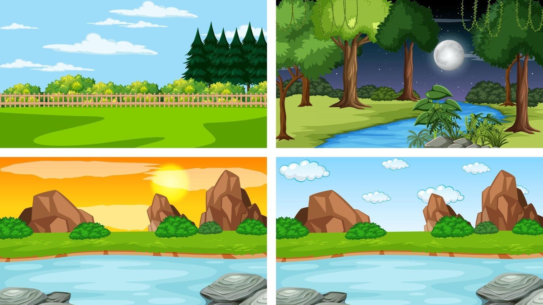 Four different scene of nature park and forest vector