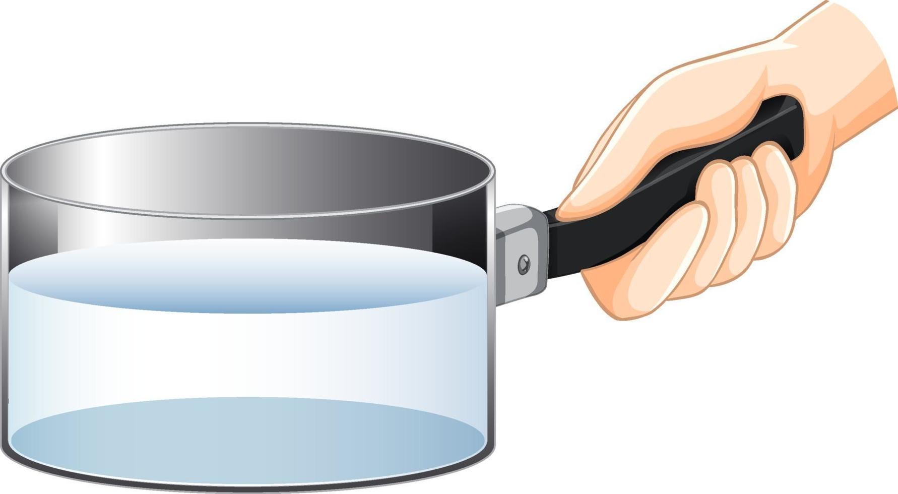 Hand holding saucepan with water vector