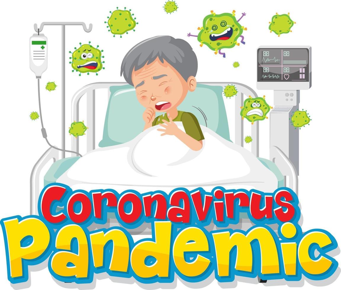 Coronavirus Pandemic banner with old man patient cartoon character vector