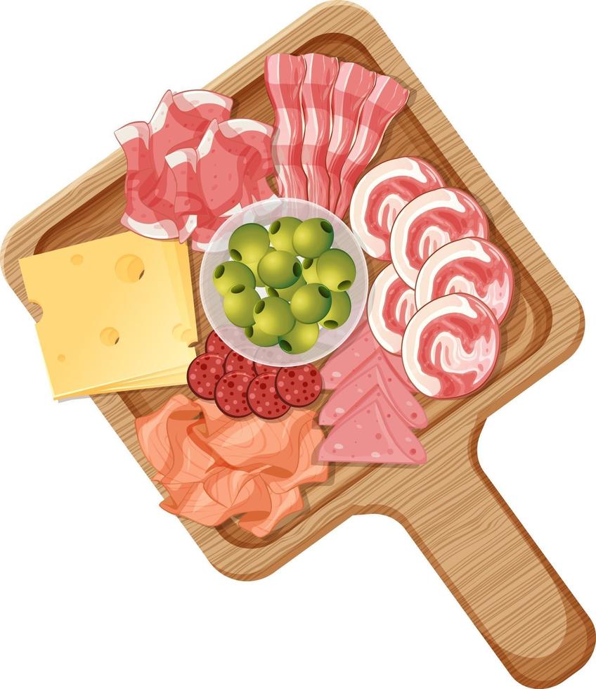 Platter of various cold meats and cheese isolated on white background vector