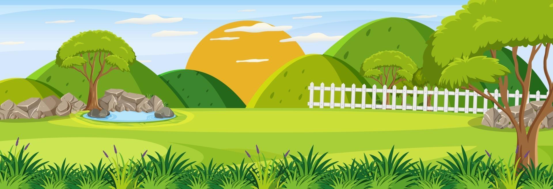 Panorama landscape scene with many trees in the park vector