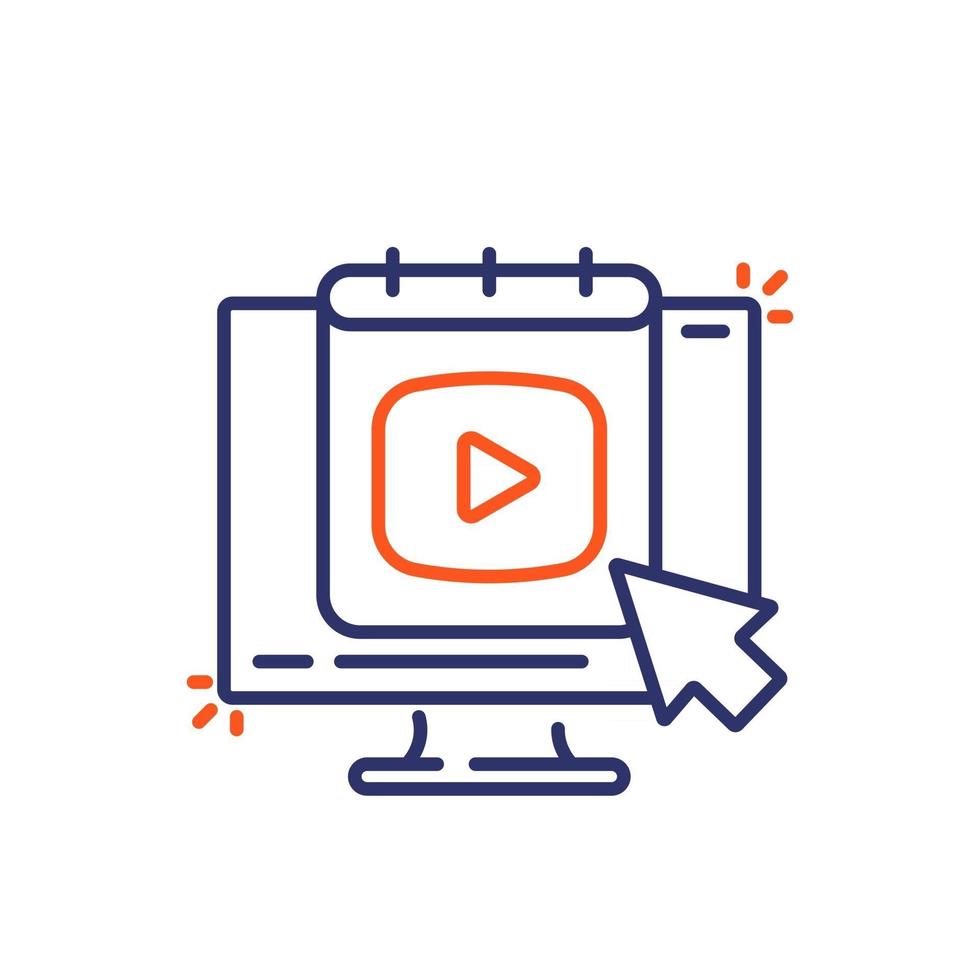 content plan line icon, video and calendar on screen vector