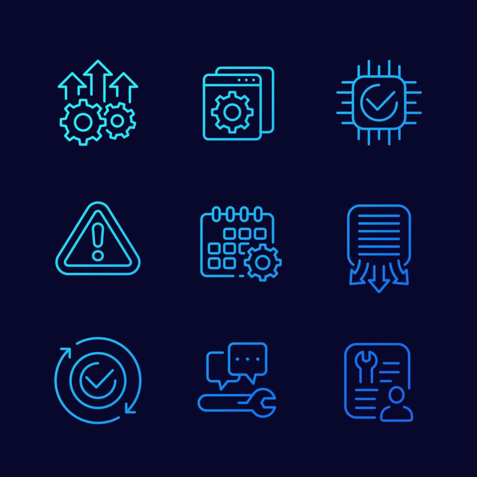 development, hardware, service and protocols line icons, vector set