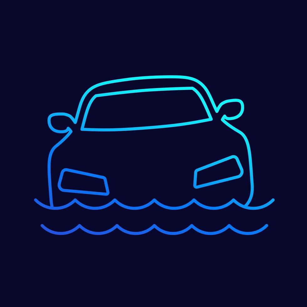 icono de línea de inundación con un coche, vector