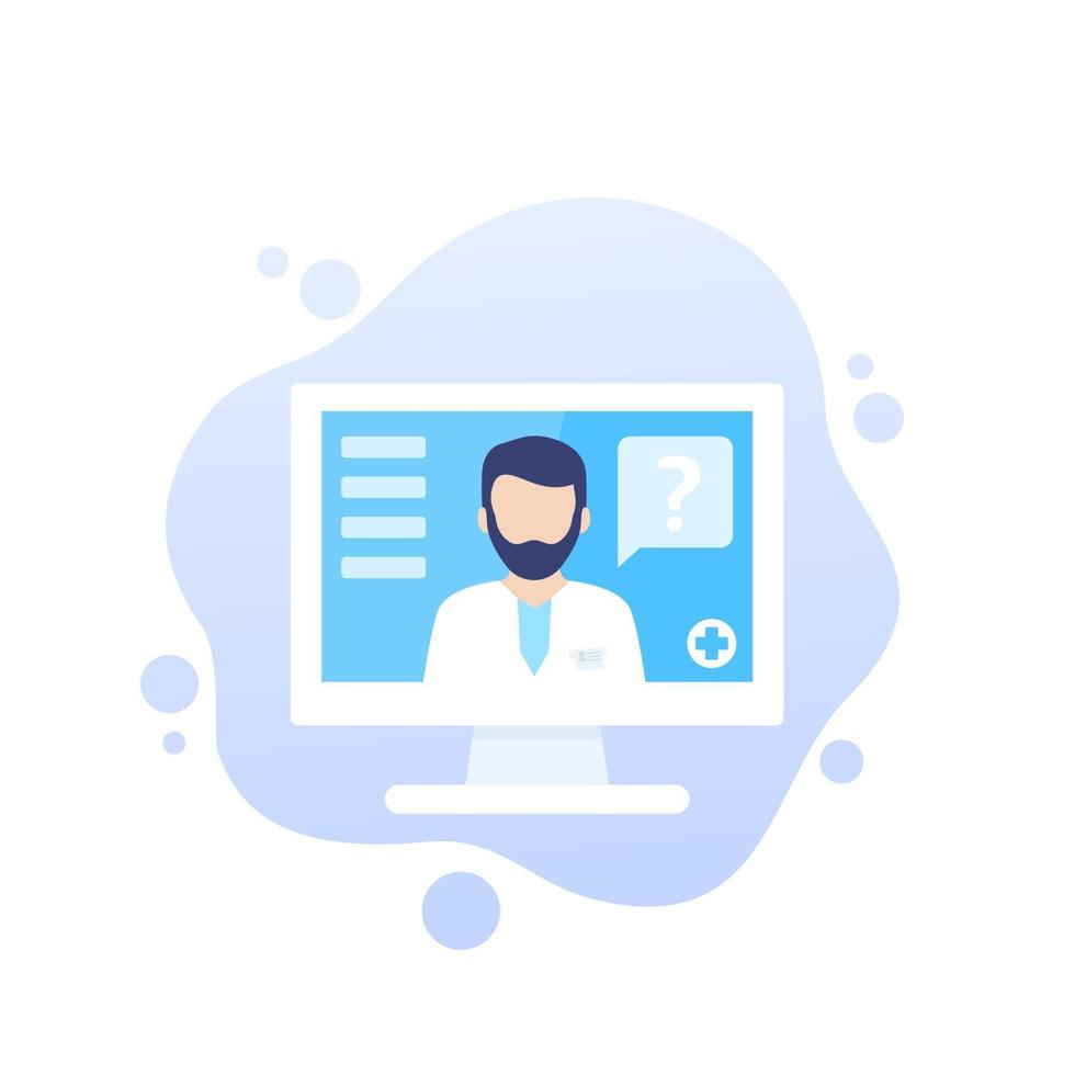 Online medical consultation, diagnosis vector icon with medic