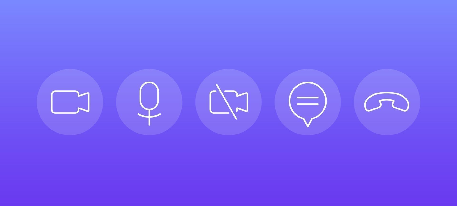 Video call line icons for interface, vector