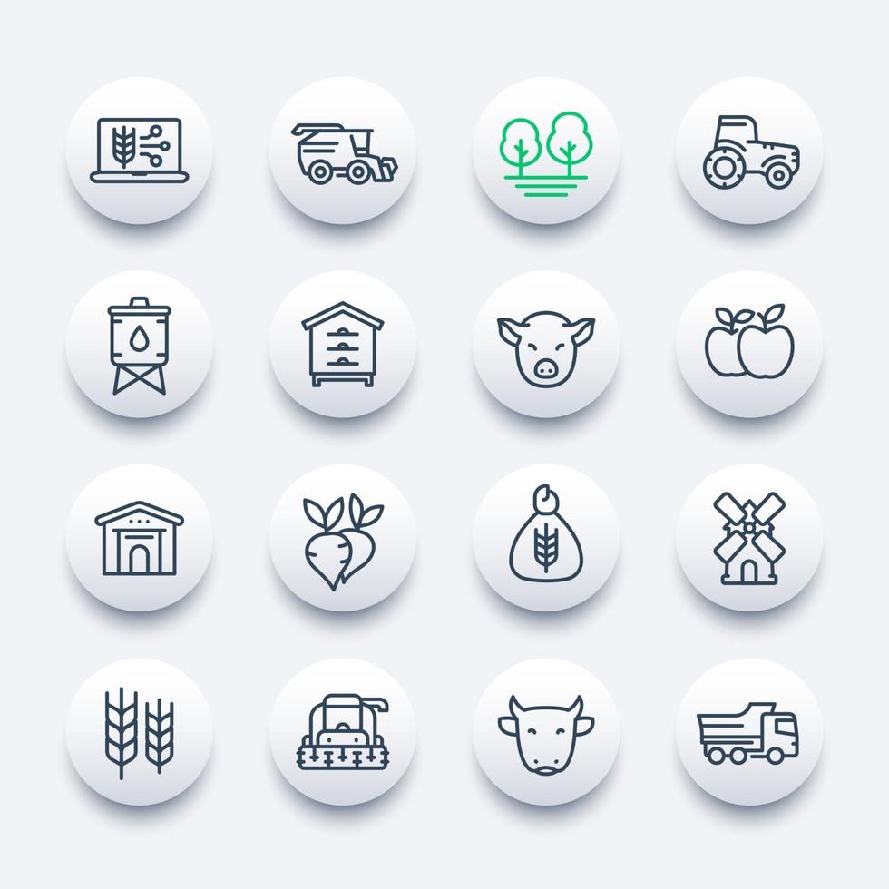 farming and agriculture line icons set vector