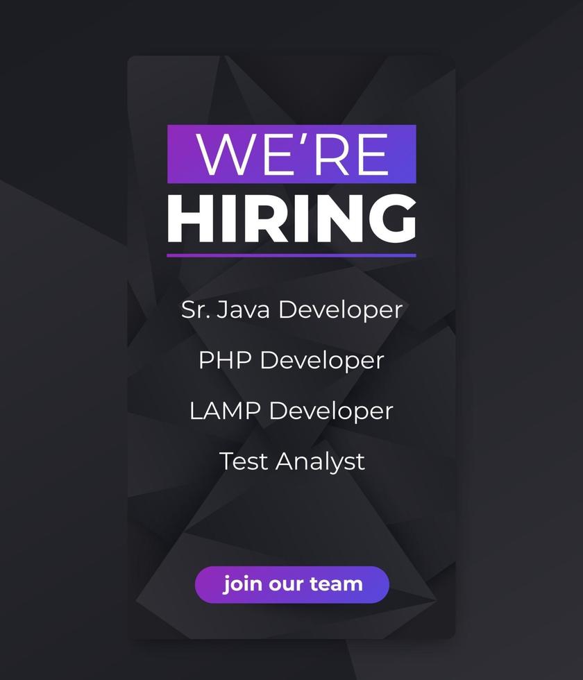 We are hiring, join our team mobile banner vector