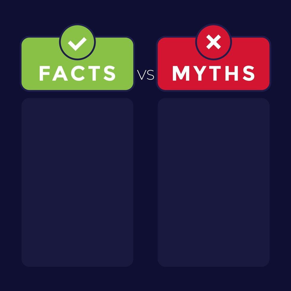 concepto de hechos vs mitos, diseño vectorial plano vector