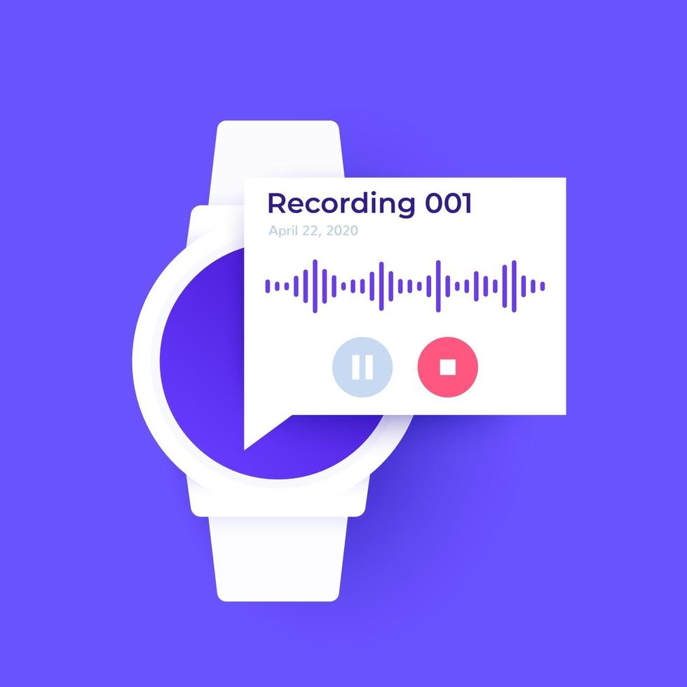 Audio recording in smart watch, vector design