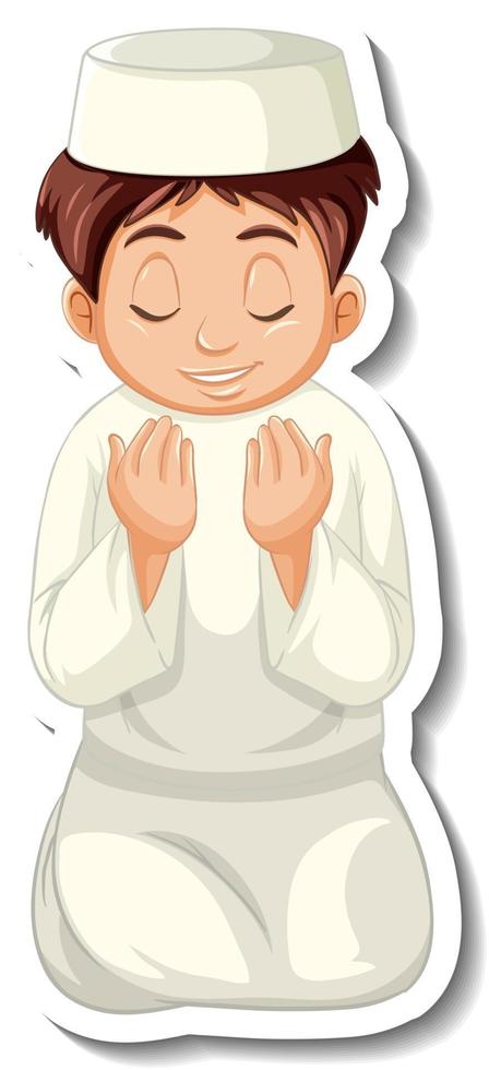 A sticker template with Muslim boy praying vector