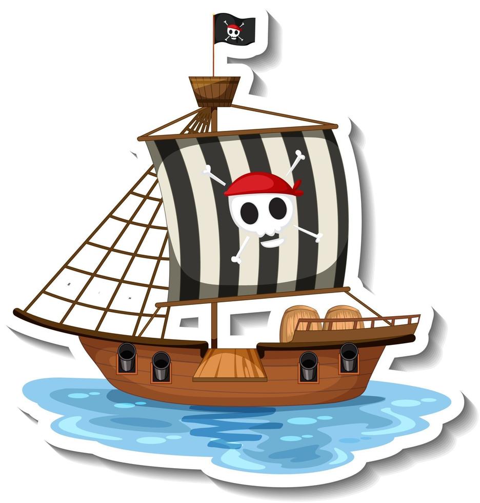 una plantilla de pegatina con barco pirata aislado vector