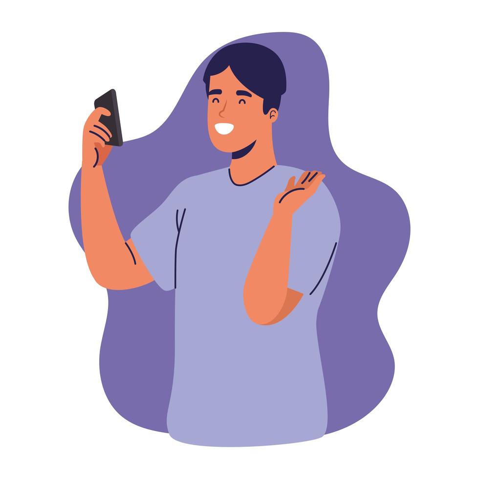 young man using smartphone taking a selfie character vector