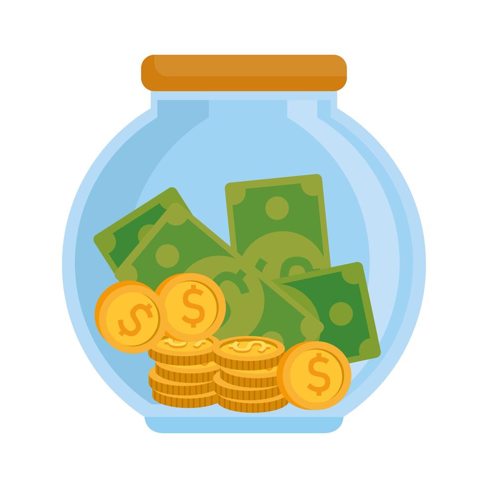 jar with money coins and bills dollars vector