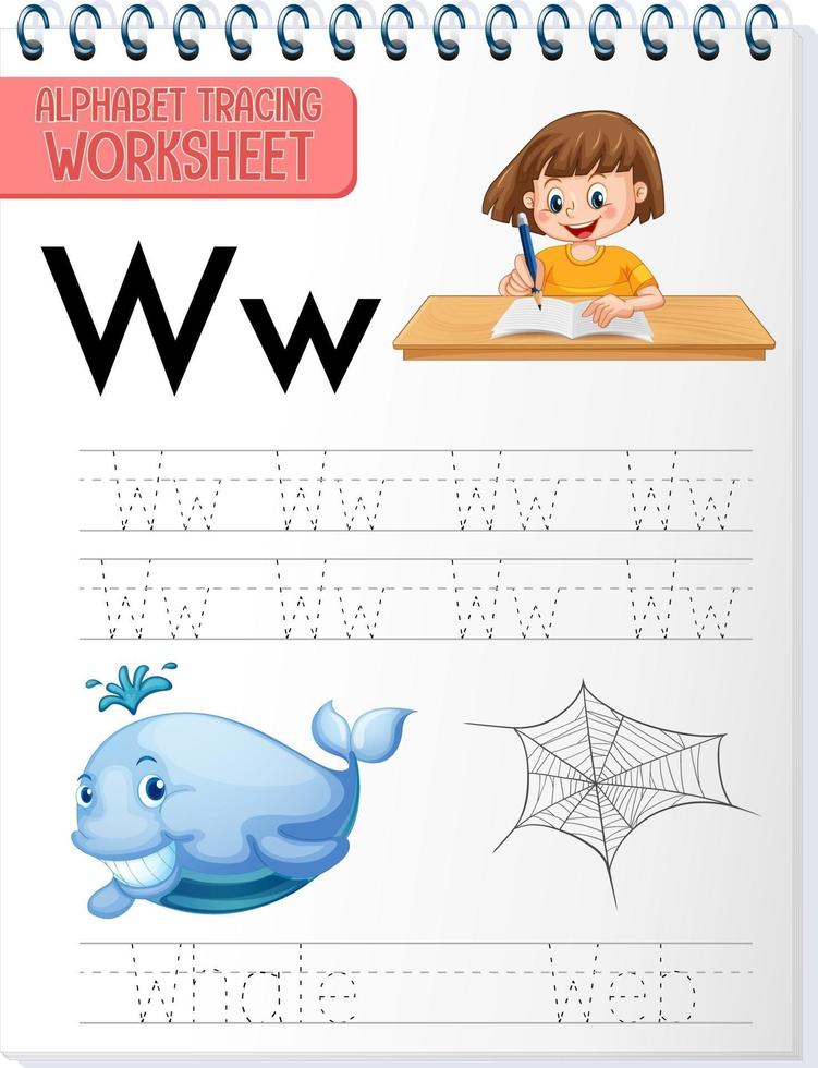 Alphabet tracing worksheet with letter W and w vector