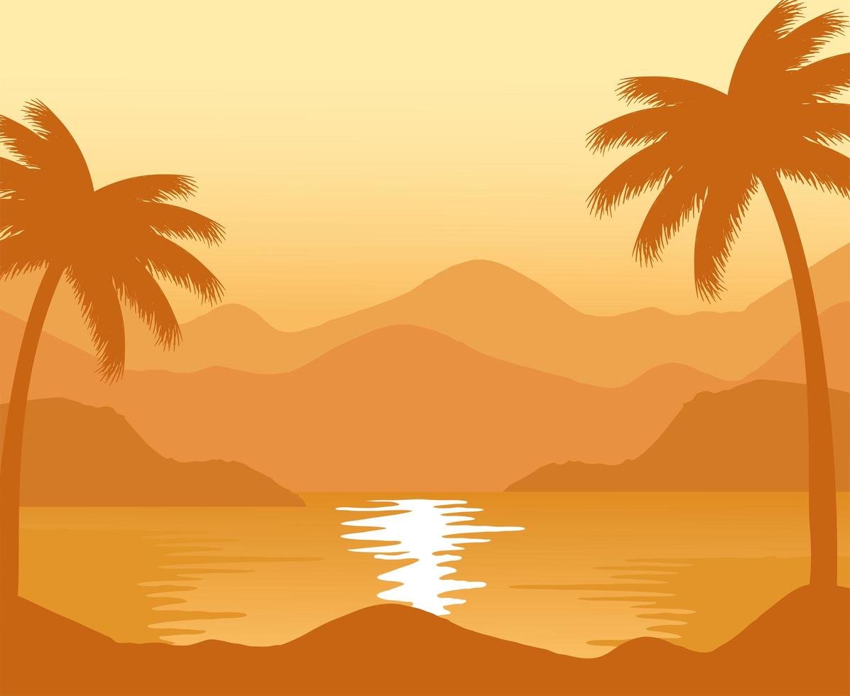 exotic beach with palms sunset abstract landscape scene vector