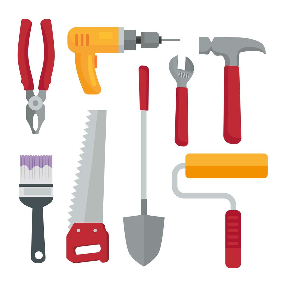 bundle of eight construction tools set icons vector