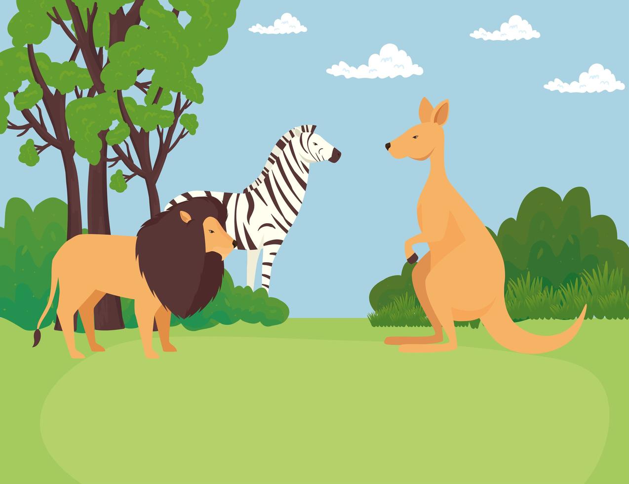 zebra with lion and kangaroo animals wild vector