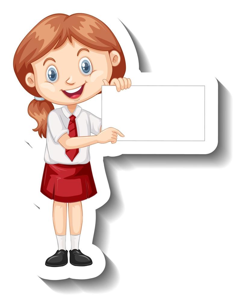 A sticker template with a student girl holding empty board vector