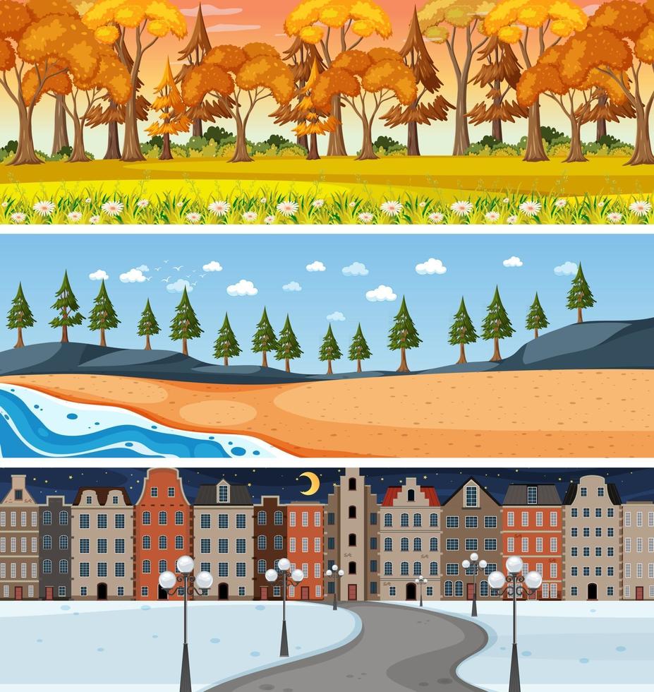 Conjunto de escenas horizontales de diferente naturaleza. vector