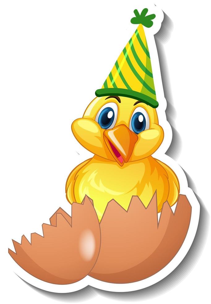 A sticker template with a baby chicken hatching from an egg vector