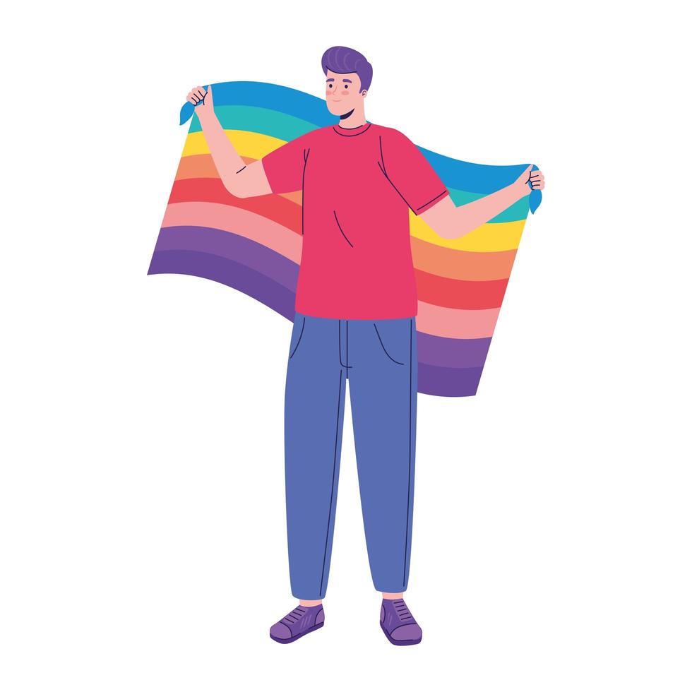 joven con carácter de bandera lgtbi vector