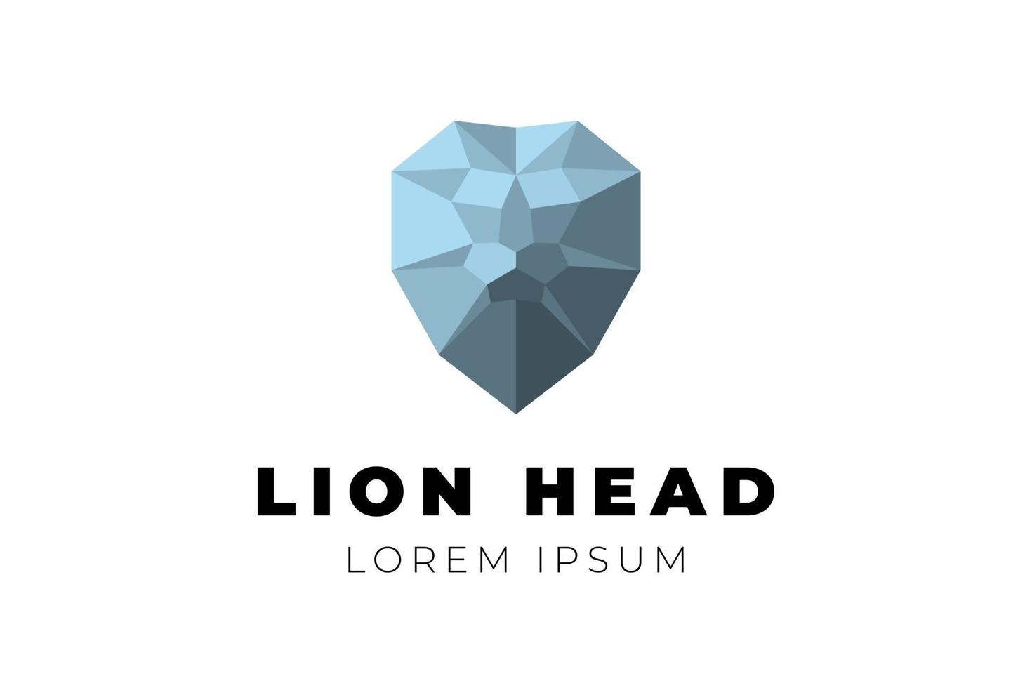 Polygonal geometric low poly lion head. Triangle origami polygon blue vector illustration