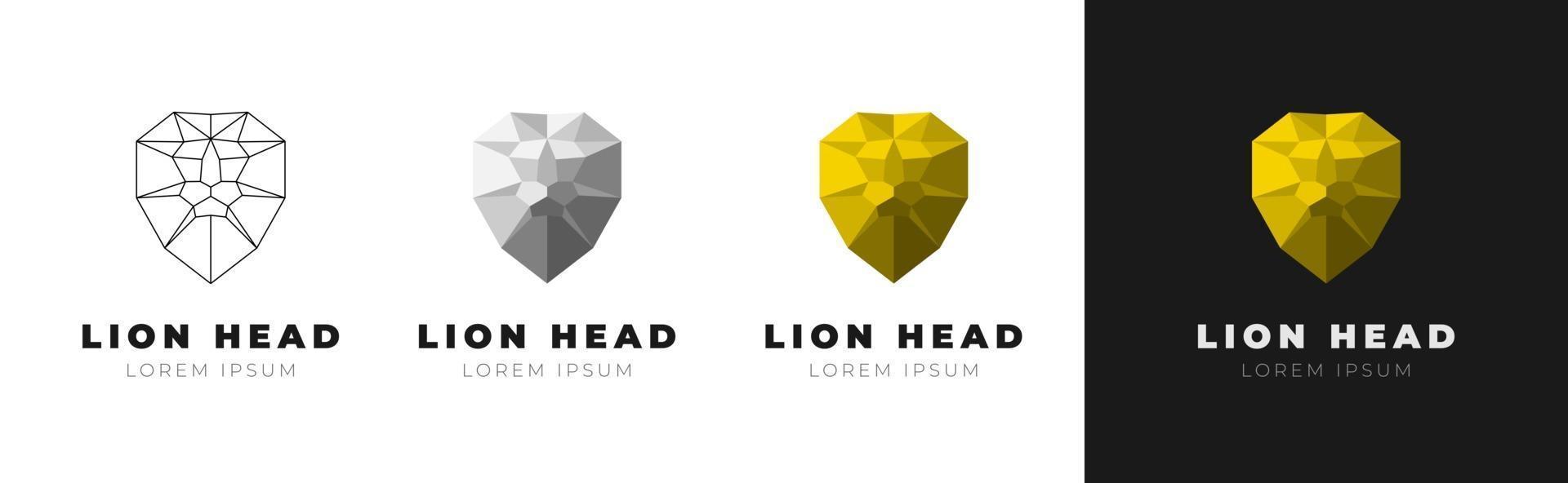 Creative geometric polygonal triangular lion head set. Linear contour gray gold versions. Vector wild animal illustration emblem