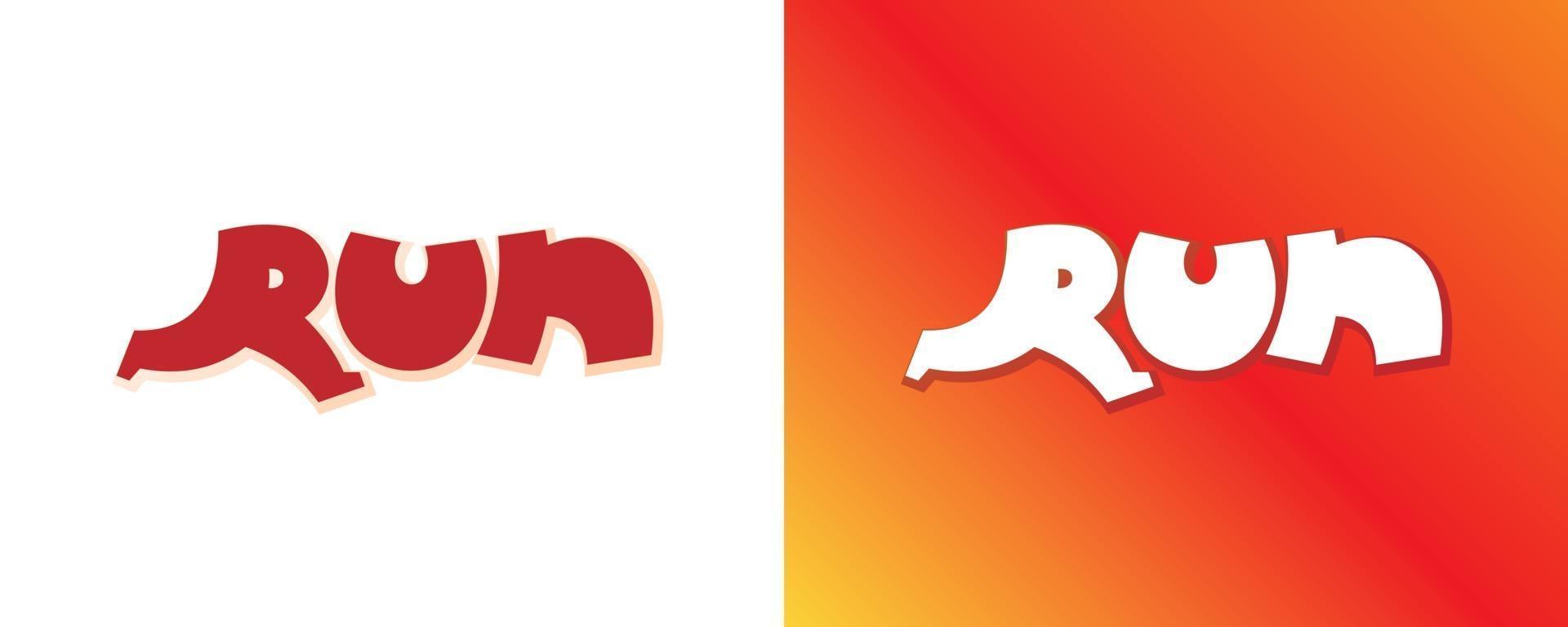 Run cartoon style red background set. Letter R form running man. Isolated vector sign symbol element. Typeset design. Banner template. Text sport font