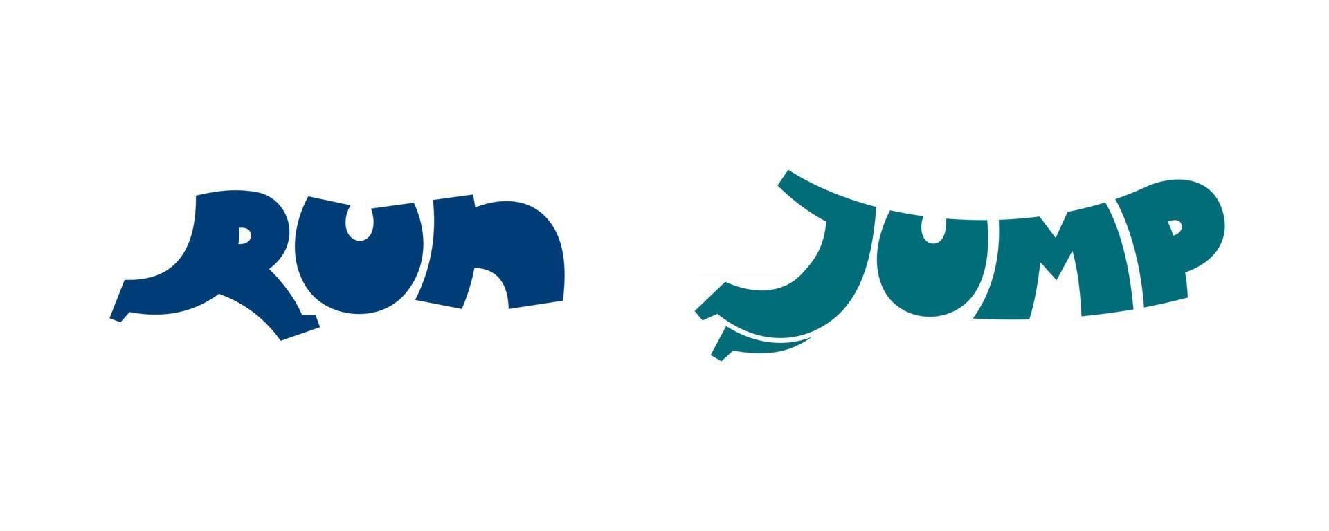 Run and Jump cartoon style. Letter R form running man. J jumping body