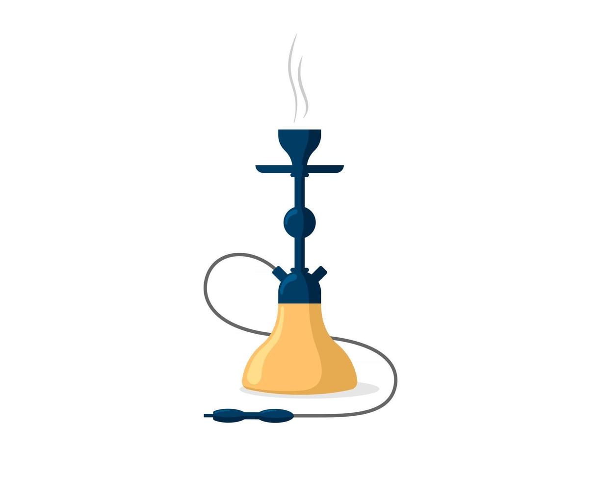 Smoking hookah emblem. Shisha banner. Nargile Hubbly Bubbly smoke pipe and relaxation. Arabic lounge cafe bar and menu hooka smoke flat illustration vector