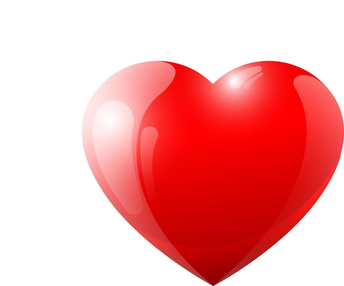 Red 3d volumetric heart. Shiny glossy love valentine romantic symbol on white background. Vector illustration