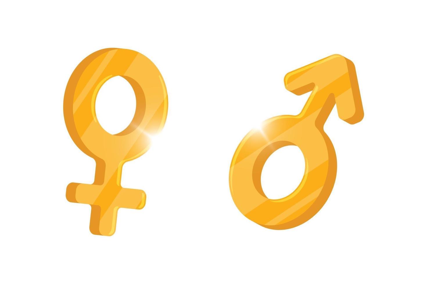 Heterosexual gender symbol mars and venus gold icons. Male and female vector sign. Isolated man and woman sex bright pictogram illustration