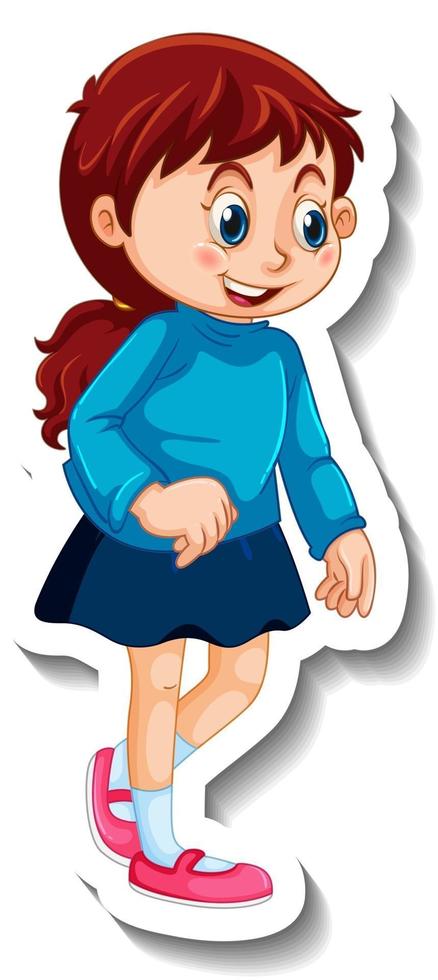 Sticker template with a cute girl cartoon character isolated vector