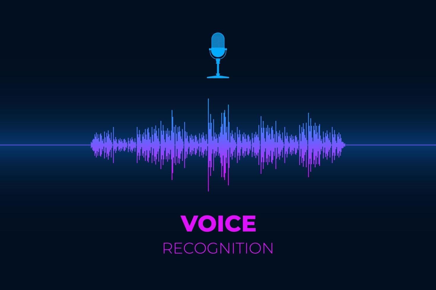 Personal sound assistant and voice recognition system concept. Microphone button with bright gradient equalizer wave. Soundwave intelligent smart ai technologies flat vector illustration