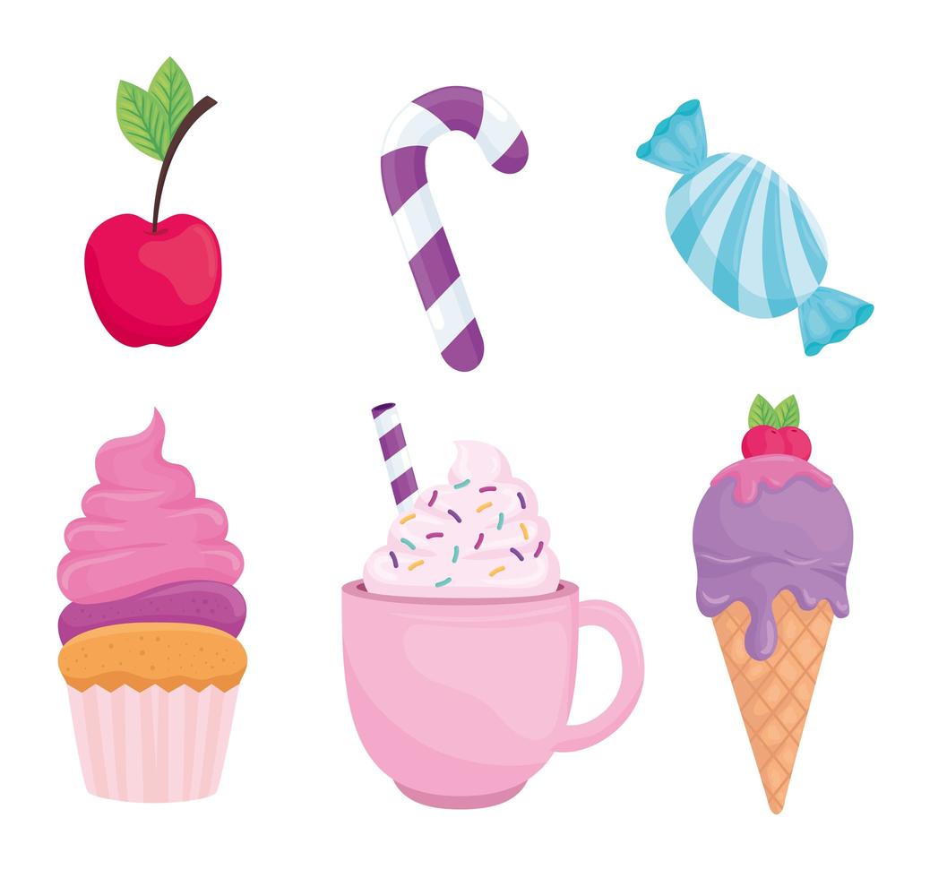 Sweet food icon set vector design