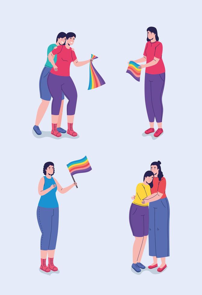 group of six persons with lgtbi flags vector