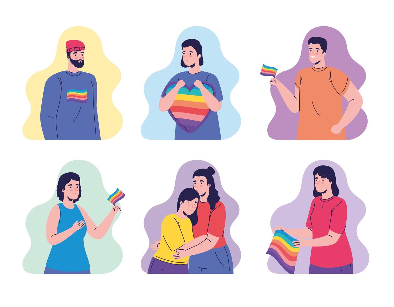 group of seven persons with lgtbi flags characters vector