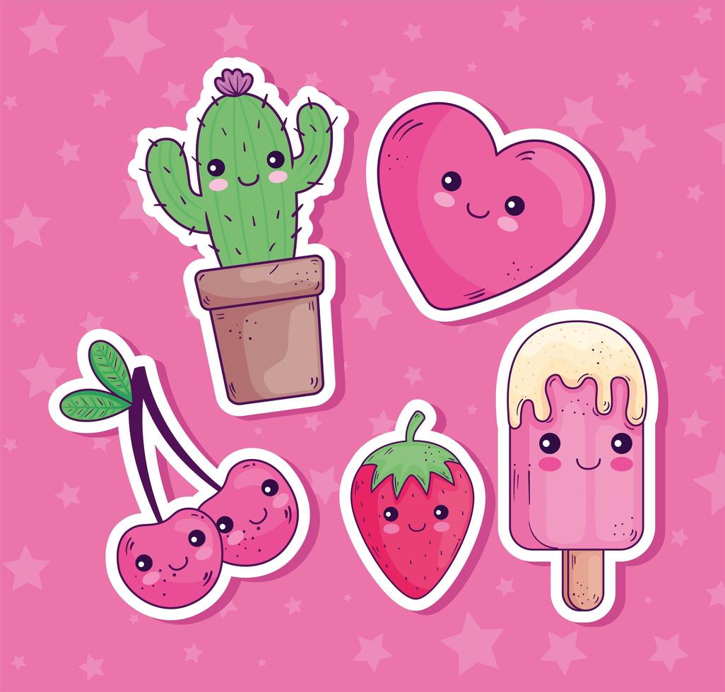 Kawaii pegatinas dibujos animados conjunto de iconos de diseño vectorial  2698600 Vector en Vecteezy