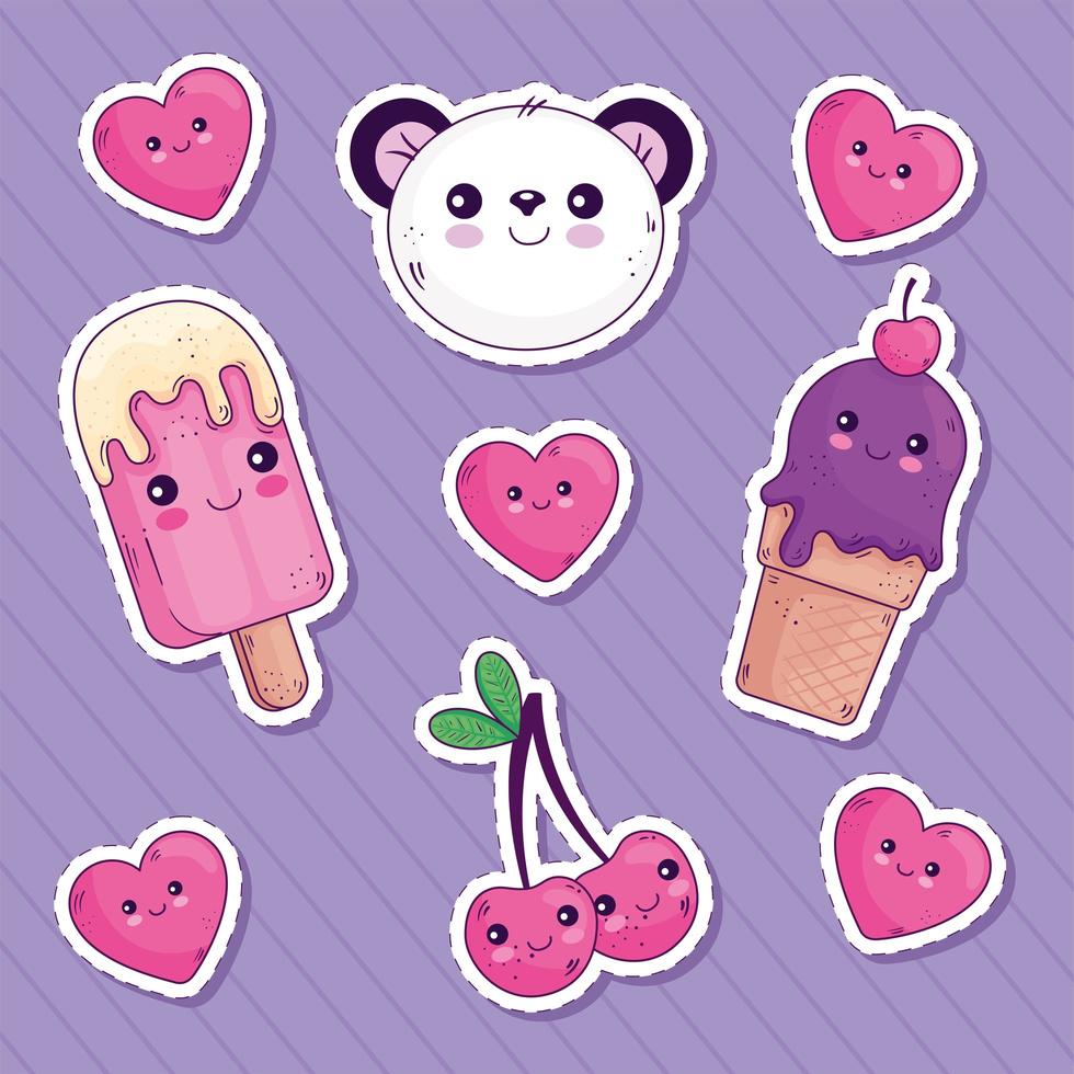 Colección de iconos de dibujos animados de pegatinas kawaii con diseño de  vector de corazones 2698602 Vector en Vecteezy