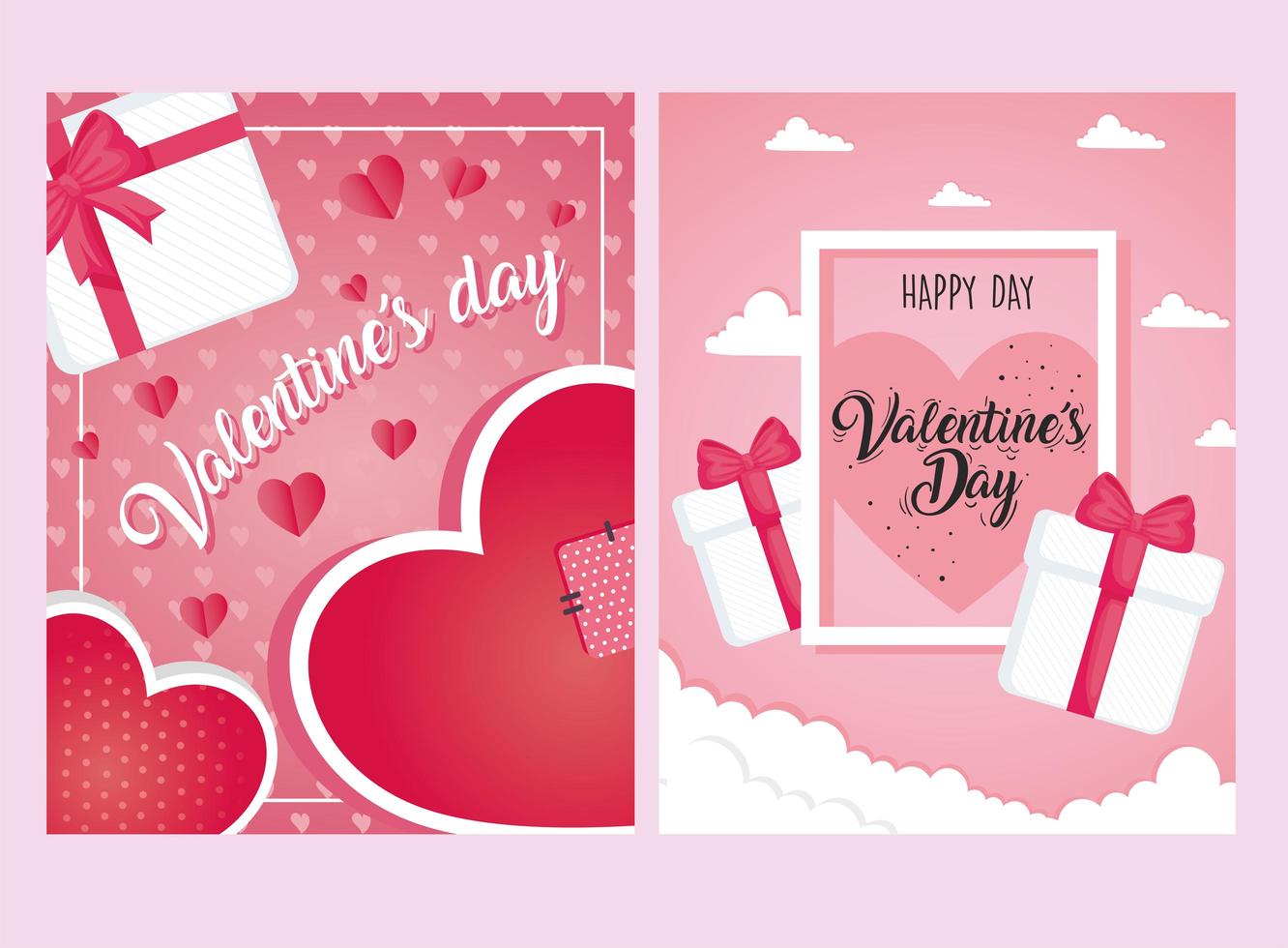 valentines day posters letterings with gifts and hearts vector