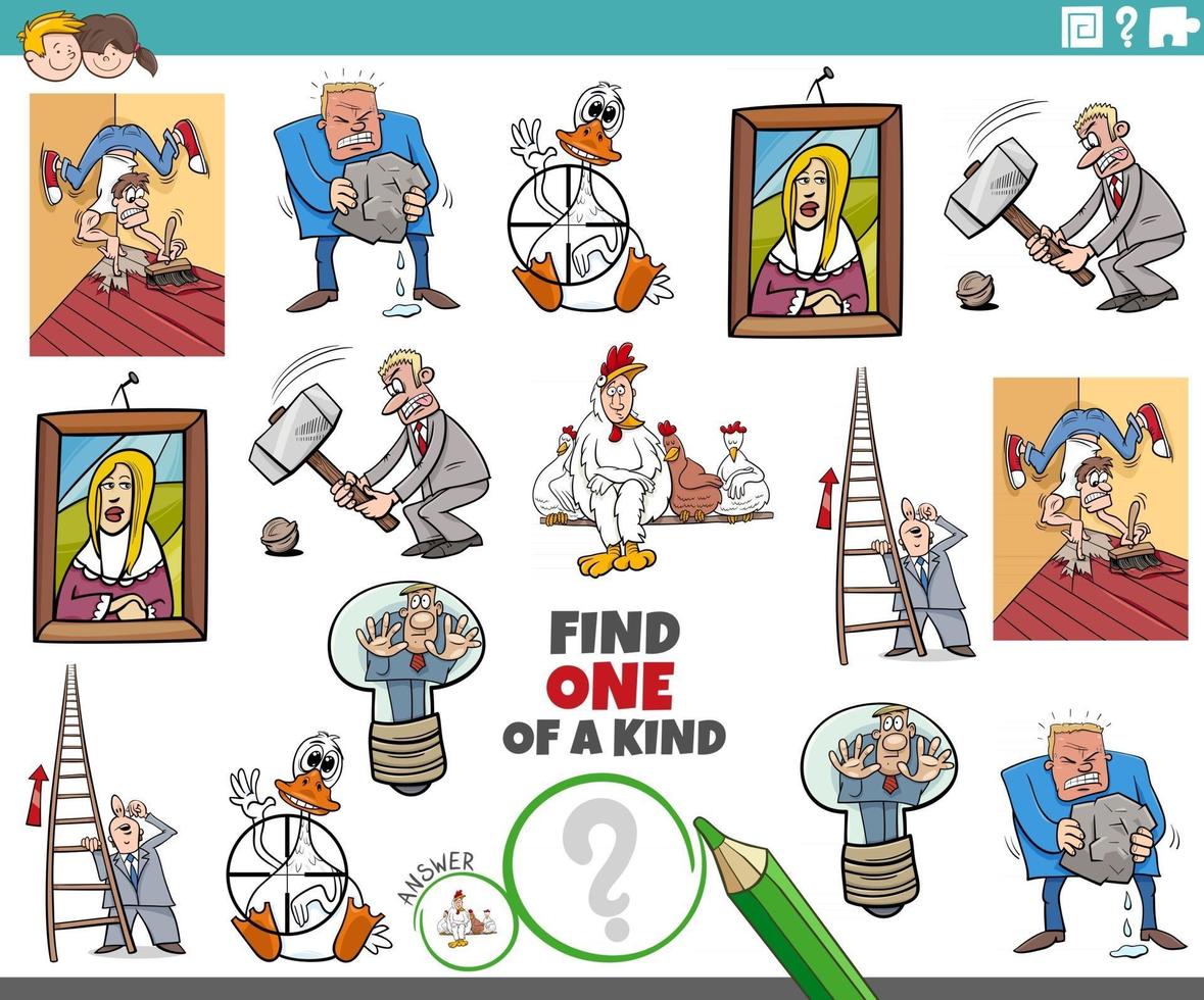 one of a kind task for children with cartoon proverbs vector