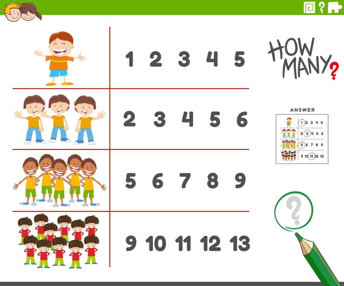 counting educational activity with cartoon boys characters vector