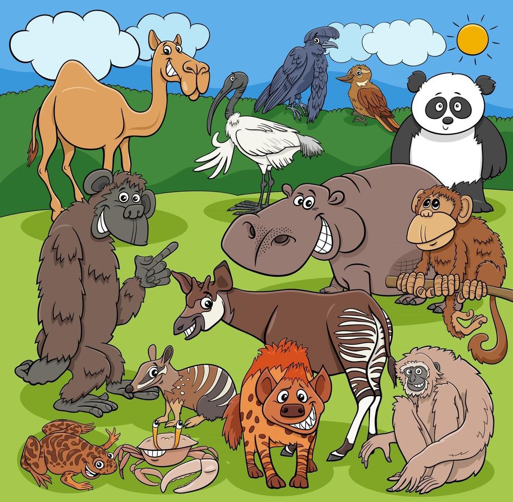 cartoon funny wild animals characters group vector