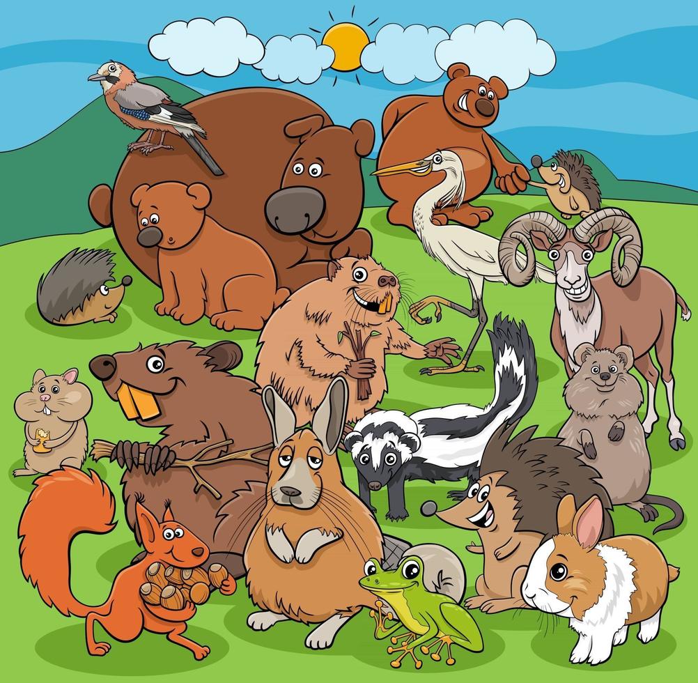 Grupo de personajes de cómic de animales salvajes de dibujos animados vector