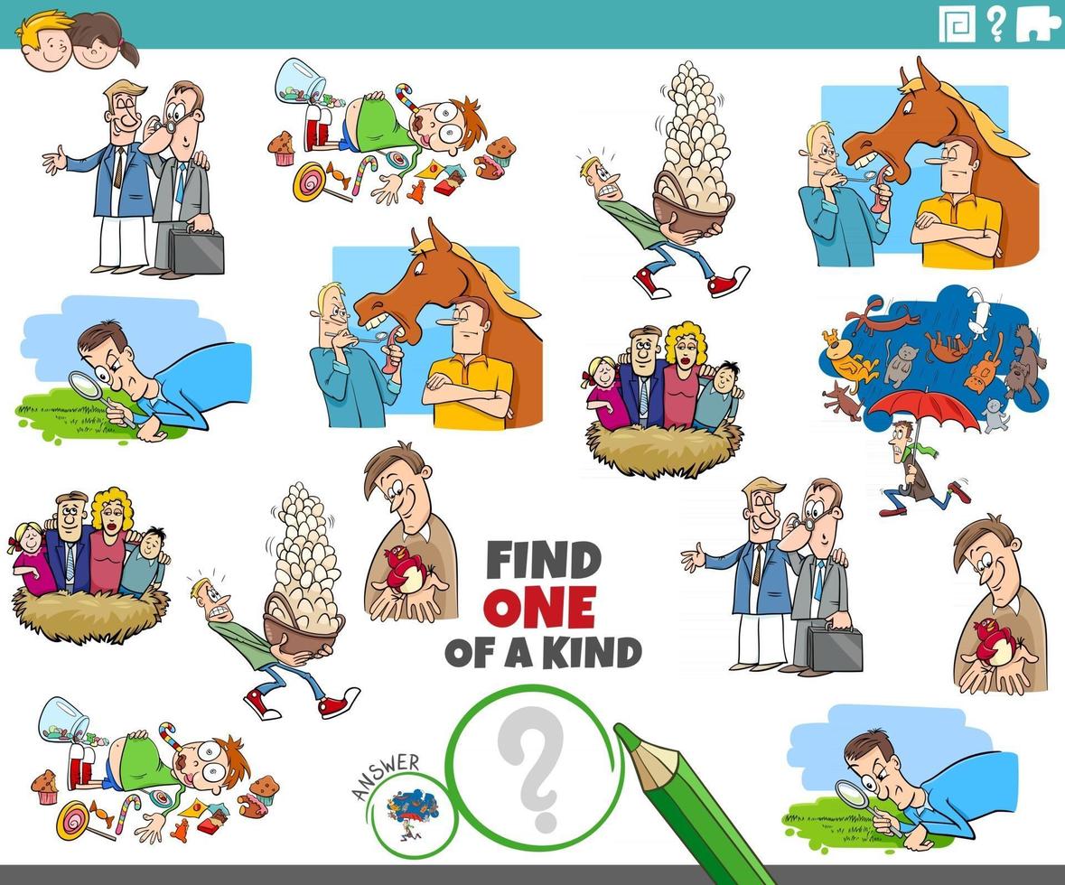 one of a kind task for children with cartoon proverbs vector