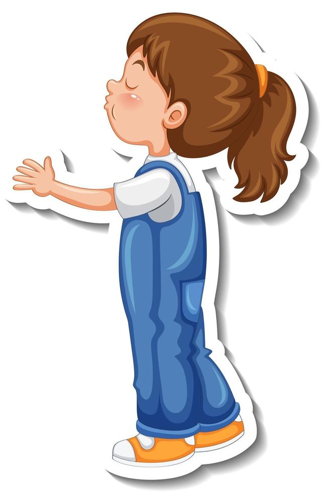 Sticker template with a girl in standing posing cartoon character isolated vector