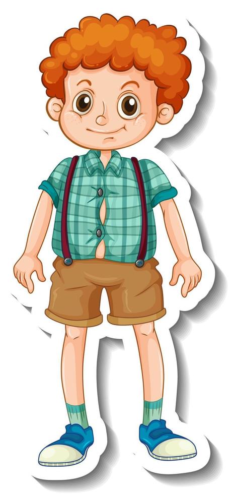 Sticker template with a boy cartoon character isolated vector