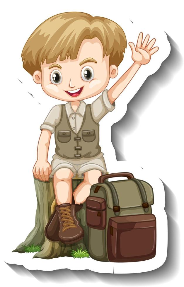 A sticker template with a boy in safari outfit cartoon character vector